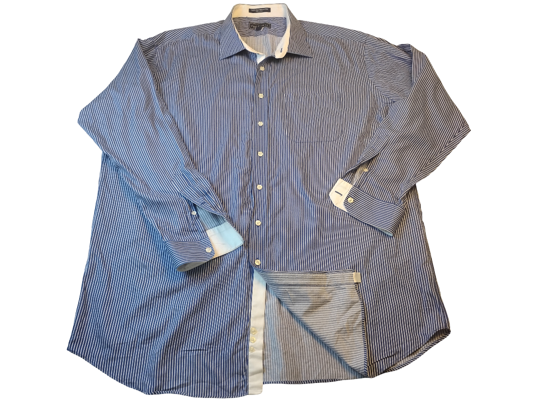 Camisa manga larga  con bolsillo y de líneas Marca Paul Fredrick 100% Cotton Size 20-37