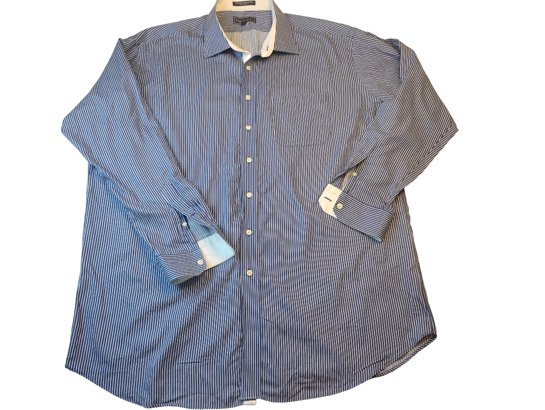 Camisa manga larga  con bolsillo y de líneas Marca Paul Fredrick 100% Cotton Size 20-37