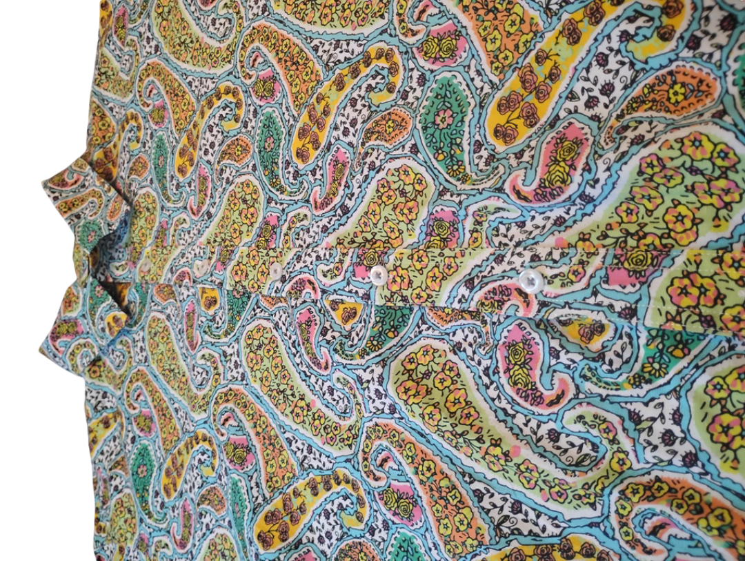 Camisa manga corta de botones tipo Hawaiana Premium Denim Marca CREMIEUX Size 2XL