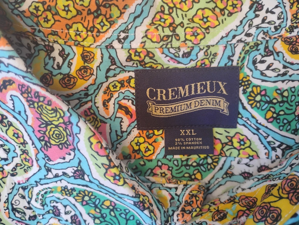 Camisa manga corta de botones tipo Hawaiana Premium Denim Marca CREMIEUX Size 2XL