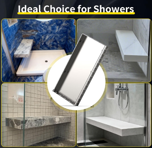 Wangzozo Floating Shower Bench 34.5-62" Adjustable Wall Mounted Seat Silver