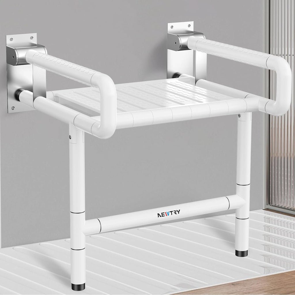 NEWTRY 21" Foldable Wall Mounted Shower Seat Chair 660 lbs White Heavy Duty