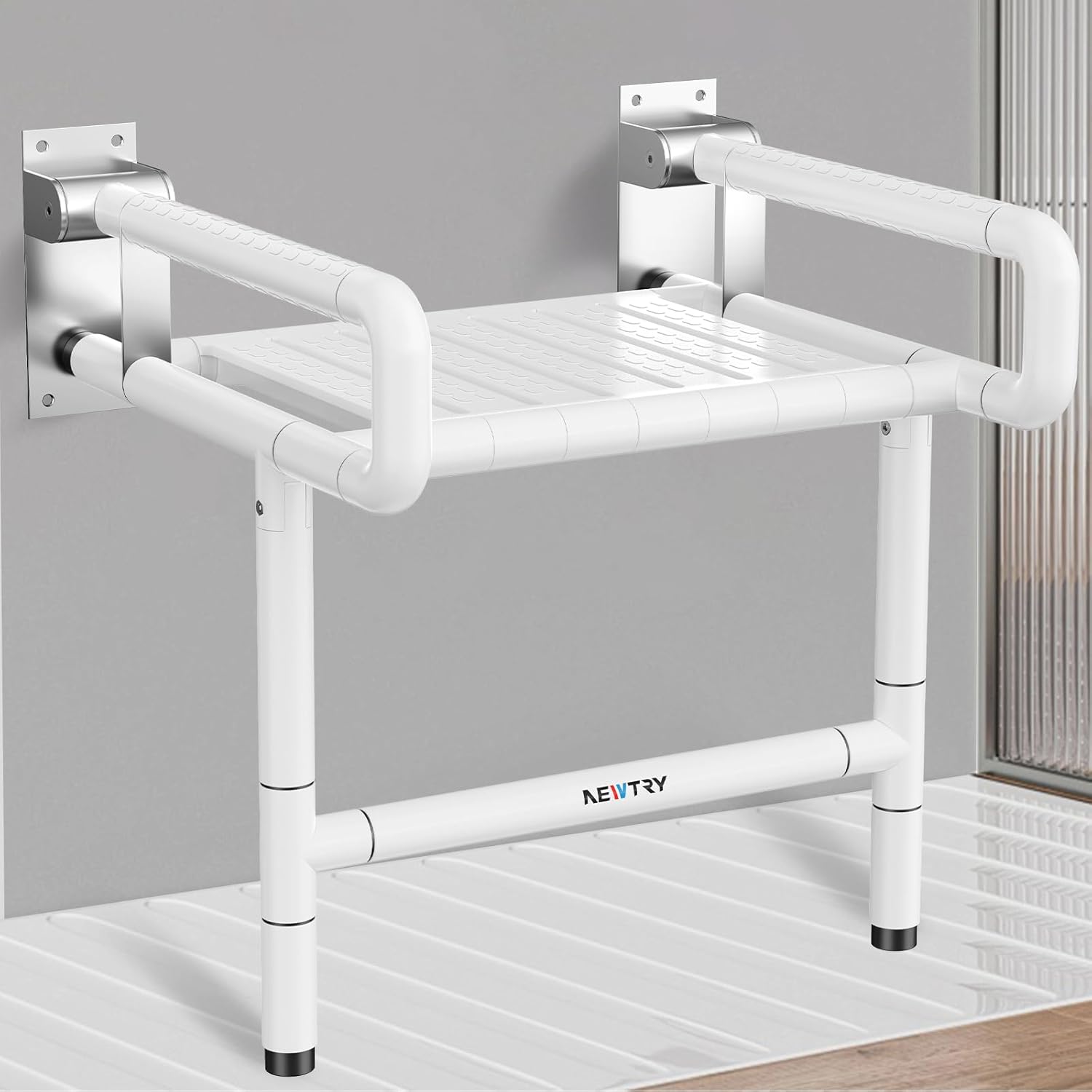NEWTRY 21" Foldable Wall Mounted Shower Seat Chair 660 lbs White Heavy Duty