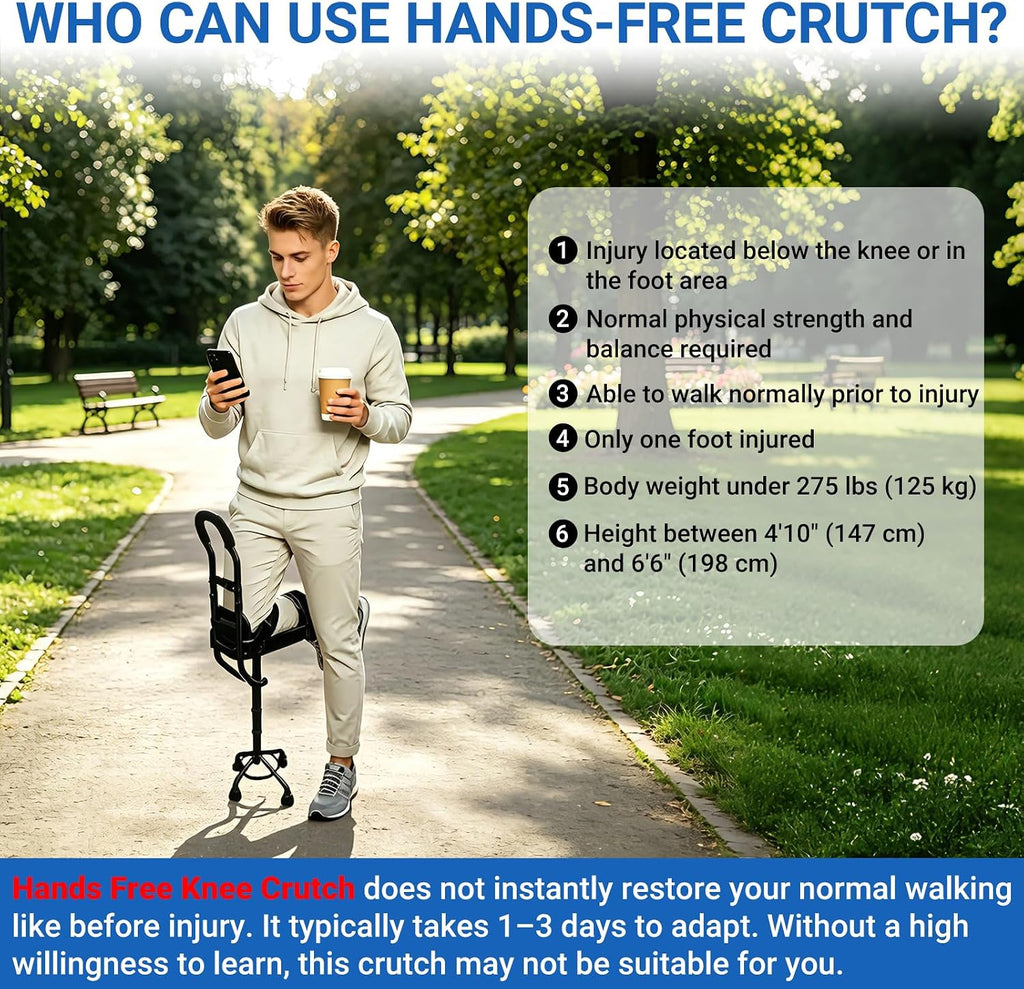 BYIECLD Hands Free Knee Crutch Adjustable Mobility Support Left & Right Leg 275 lb