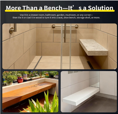 Wangzozo Floating Shower Bench 34.5-62" Adjustable Wall Mounted Seat Silver