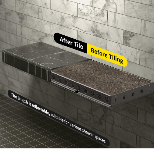 Wangzozo Floating Shower Bench 34.5-62" Adjustable Wall Mounted Seat Silver