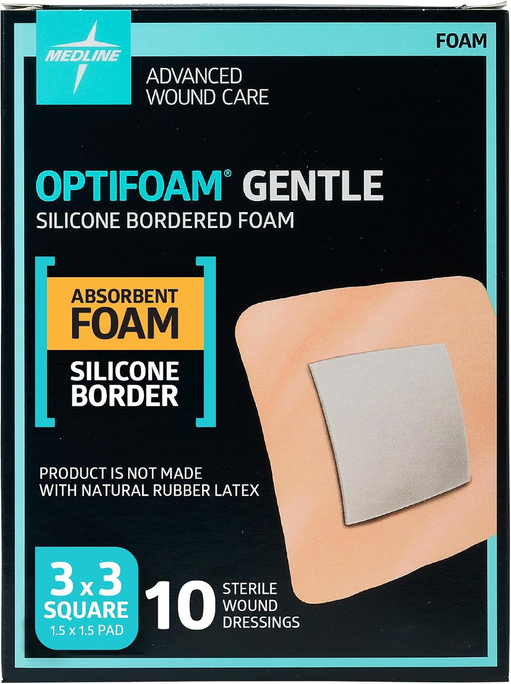 Medline Optifoam Gentle EX 3x3 Bordered Silicone Foam Dressing 10 Count
