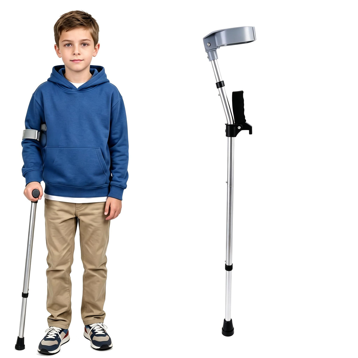 Uojeeong Youth Forearm Crutch Adjustable Silver 160 lb Flip-Up Cuff