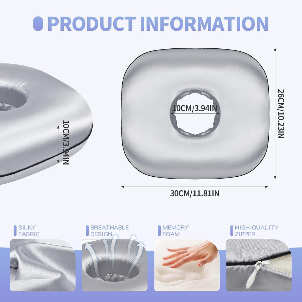 SWAYCY Memory Foam Ear Hole Pillow for Side Sleepers | Orthopedic Ear Protection Pillow | Gray Silk | Pressure Relief