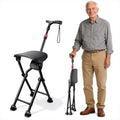 HZZEDNG Folding Cane with Seat 4-Leg Walking Stick Chair Adjustable 400lb Black M