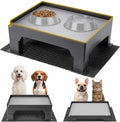 Dreyoo Adjustable Elevated Dog Bowl Stand Gray Waterproof Food Mat 2 Heights