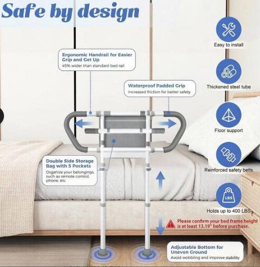 FullWoyi Adjustable Bed Assist Rail for Elderly Safety 400 lbs w/ Storage Bag