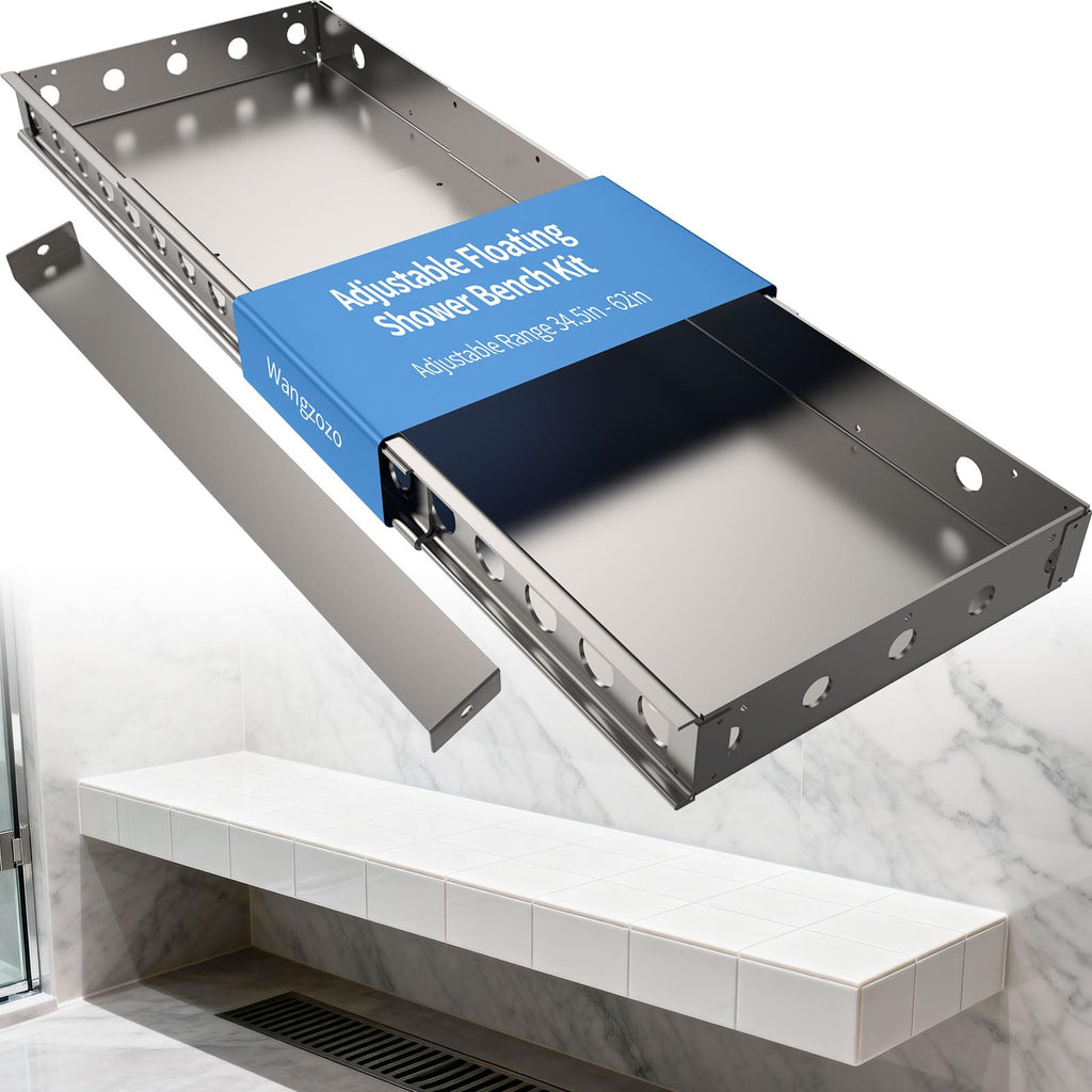 Wangzozo Floating Shower Bench 34.5-62" Adjustable Wall Mounted Seat Silver