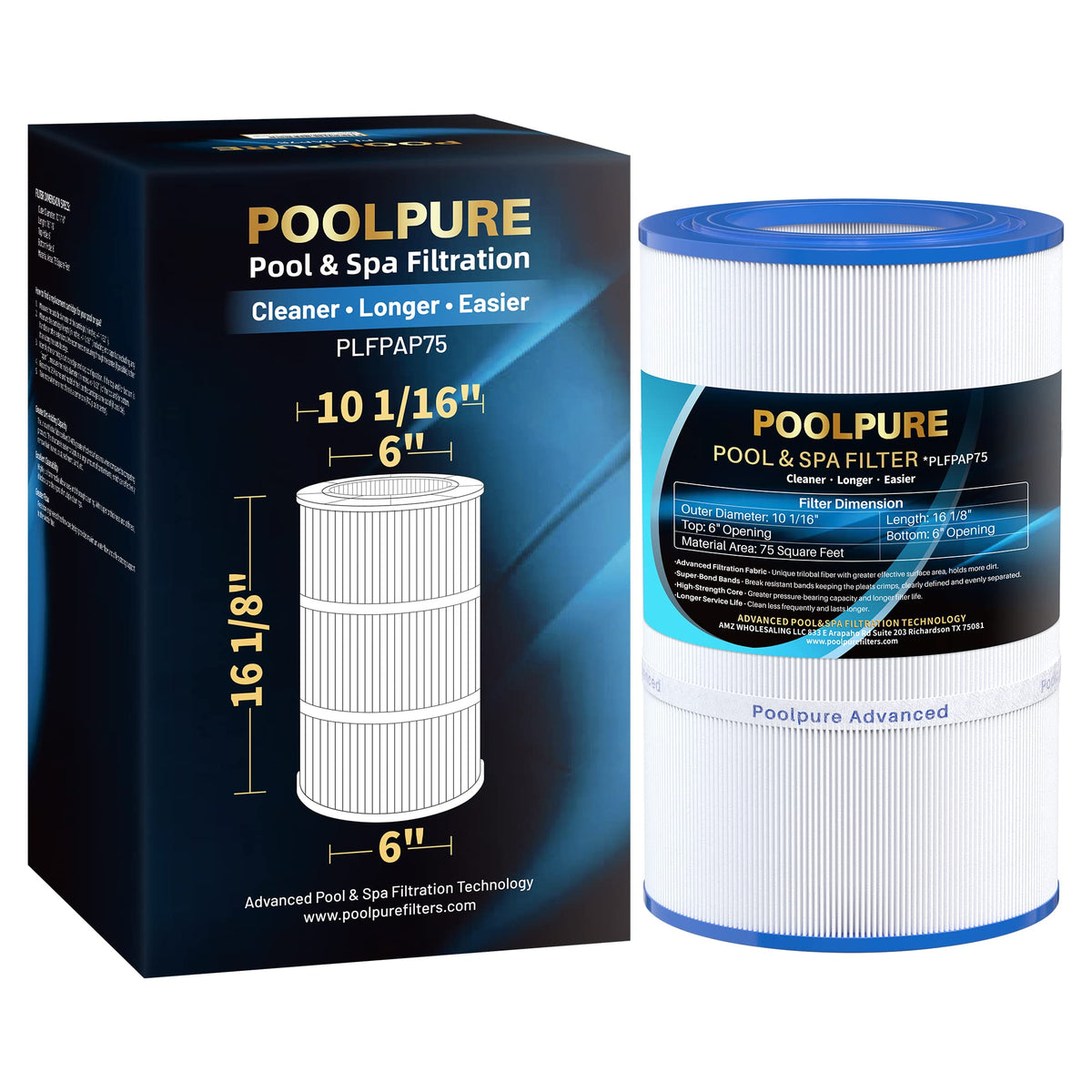 POOLPURE PAP75 75 Sq Ft Pool Filter Cartridge for Pentair Clean & Clear CC75