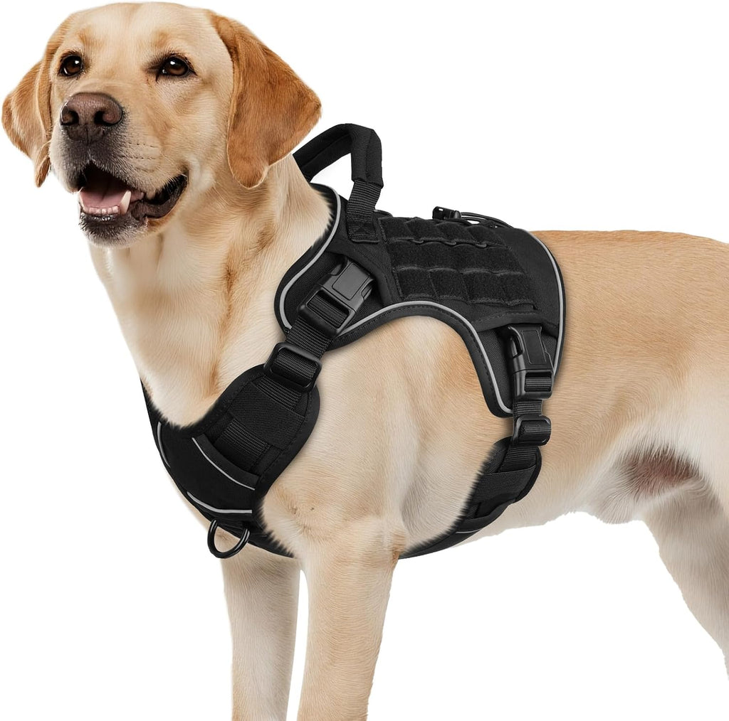 WINGOIN Tactical Dog Harness XXL Black No Pull Military K9 Vest Large Dogs