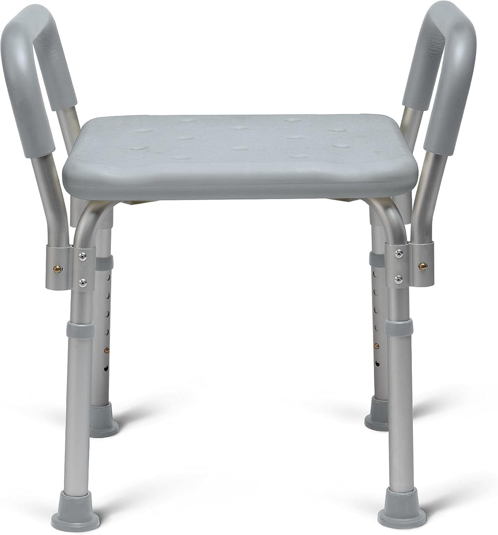 Medline Backless Shower Chair with Arms, Adjustable Height, 350 lb Capacity, Gray
