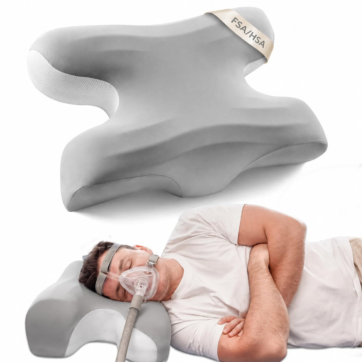 Joynox CPAP Pillow for Men – Gray – Adjustable Memory Foam Pillow for Side, Back & Stomach Sleepers