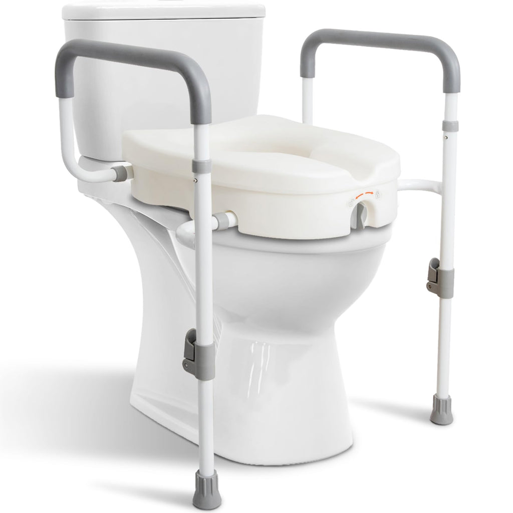WeHwupe Raised Toilet Seat w/ Handles 5" Riser Adjustable 350 lb Capacity