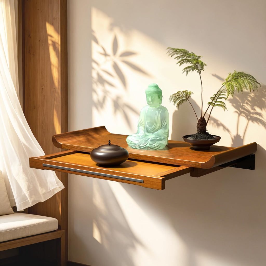 ZICHOUYING Wall-Mounted Buddhist Altar Shelf Buddha Statue Stand Camphor Wood
