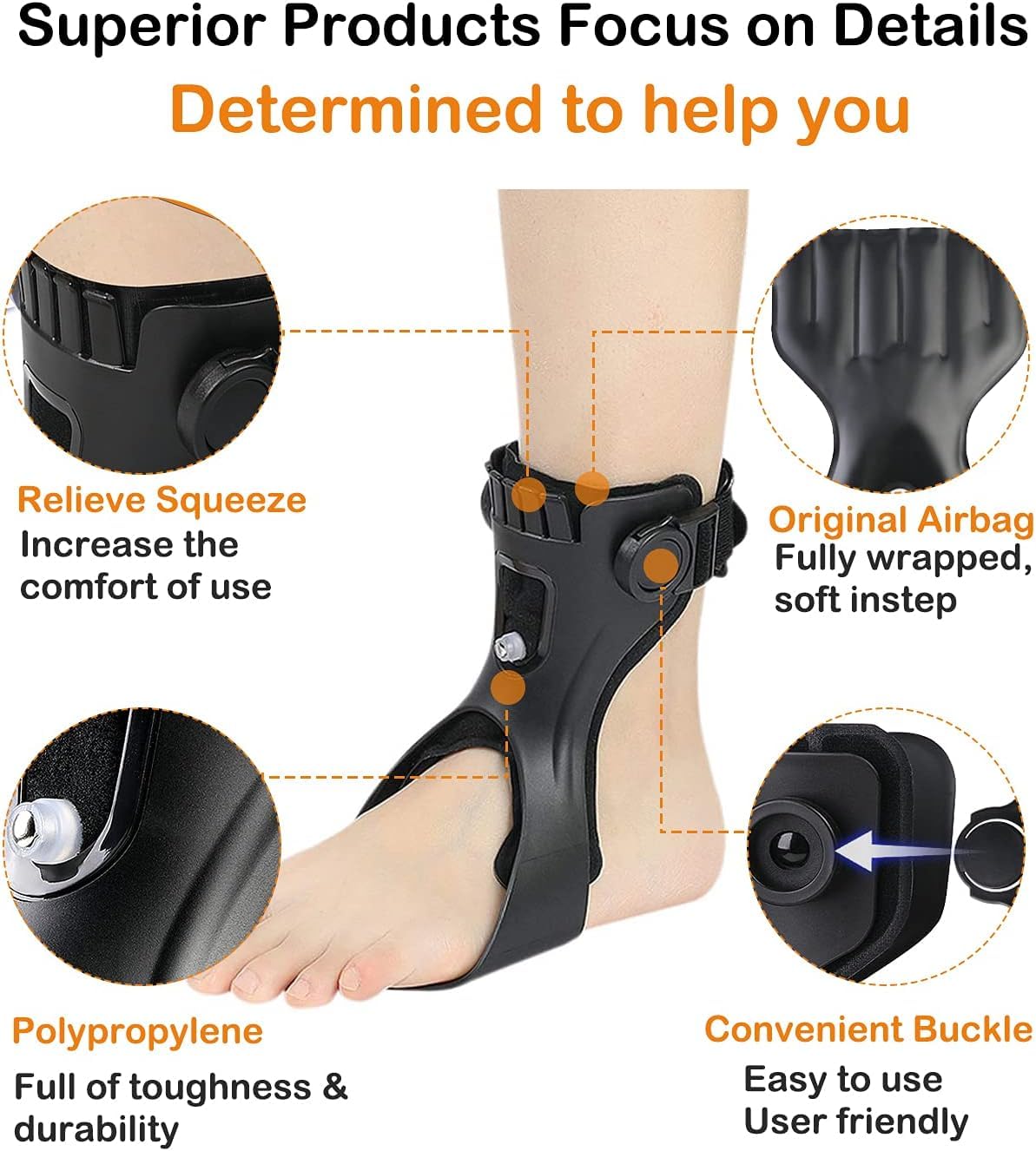 Furlove AFO Drop Foot Brace Left XL Ankle Foot Orthosis Support Black