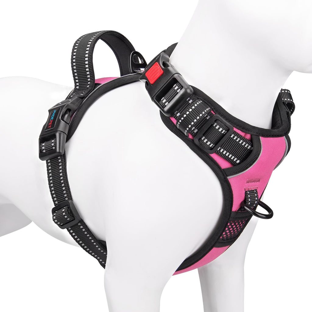 PHOEPET No Pull Dog Harness Pink Reflective Adjustable Small Medium Large XL