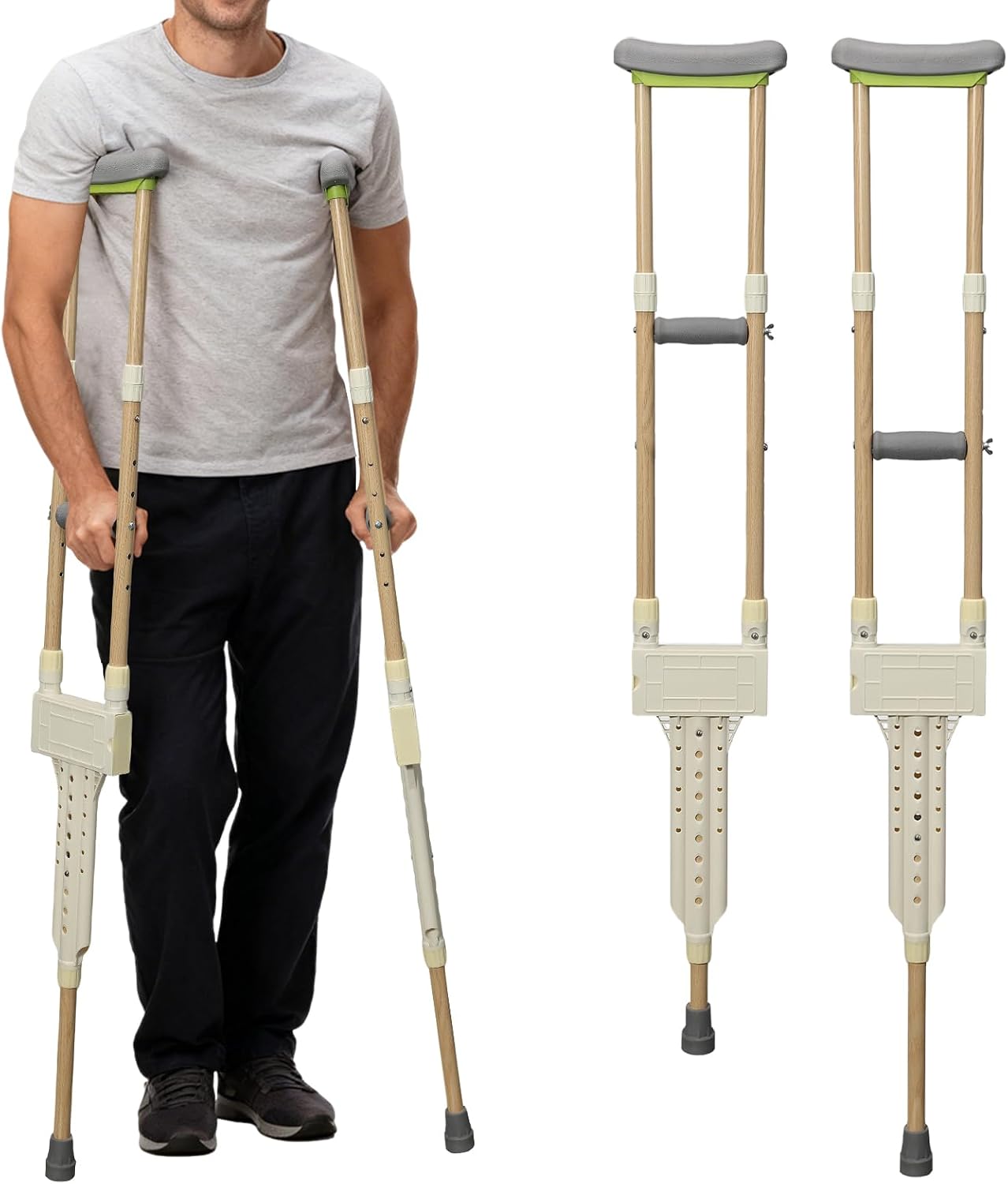 UIABOPZ Adjustable Aluminum Underarm Crutches Pair 300 lb Capacity Adult