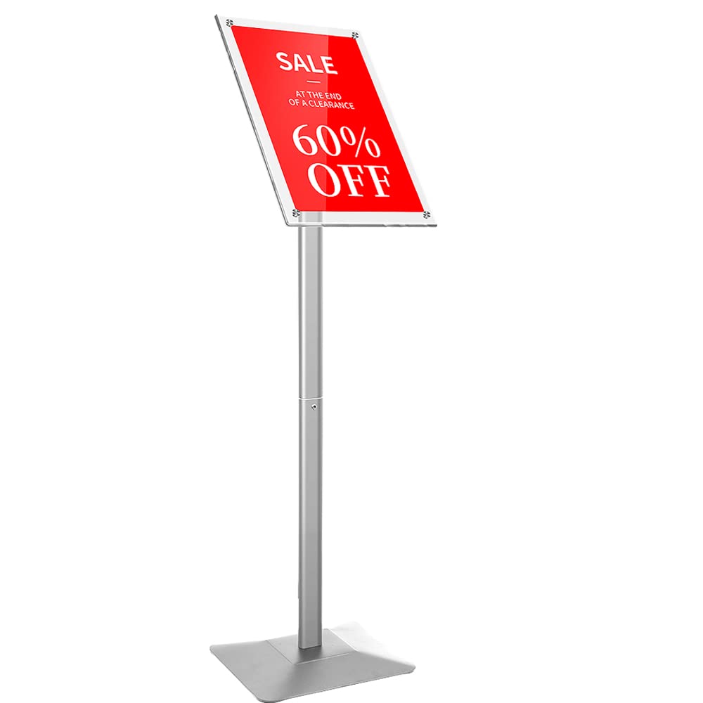 DISPLAYSWORKER Adjustable Pedestal Sign Holder Floor Stand 8.5 x 11 Acrylic Silver