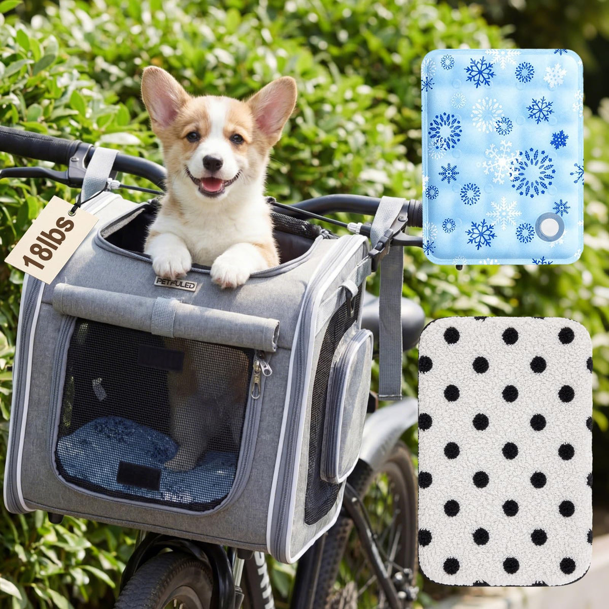 DaisyInner Dog Bike Basket Pet Carrier Backpack Expandable Cooling Mat Gray 18lb