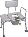 Drive Medical 12005KDC-1 2-in-1 Transfer Bench Commode Chair Padded Seat 400 lb