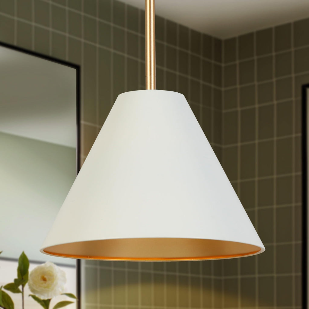 KSANA 10" Pendant Light White Gold Modern Cone Kitchen Island Hanging Fixture