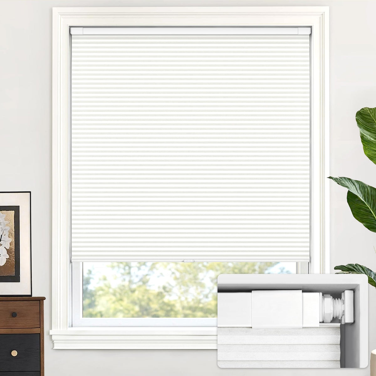 LazBlinds White No Drill Cordless Cellular Honeycomb Light Filtering Shades