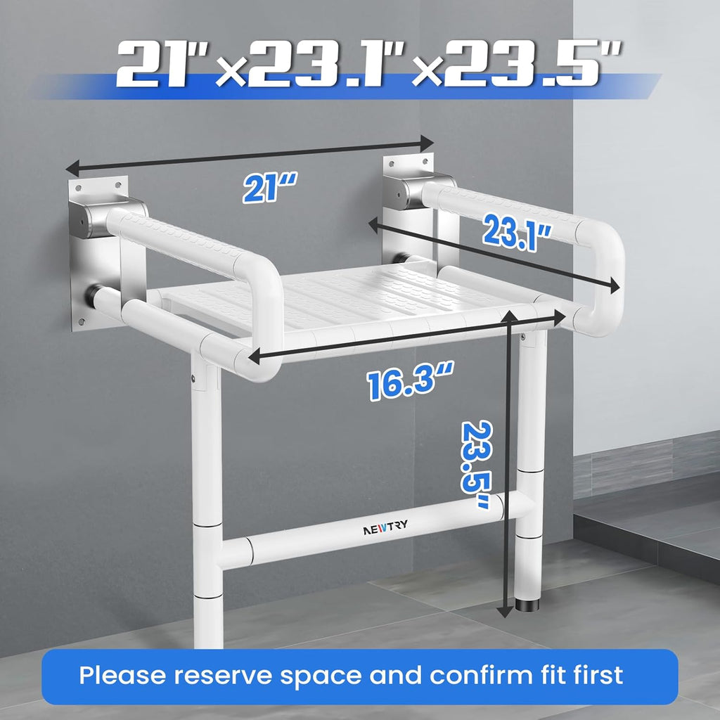 NEWTRY 21" Foldable Wall Mounted Shower Seat Chair 660 lbs White Heavy Duty