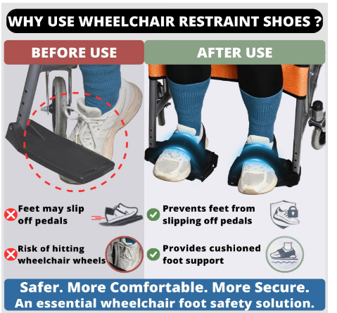 Caredgitz Wheelchair Footrest Straps Non-Slip Foot Pedal Cushion Pads Black