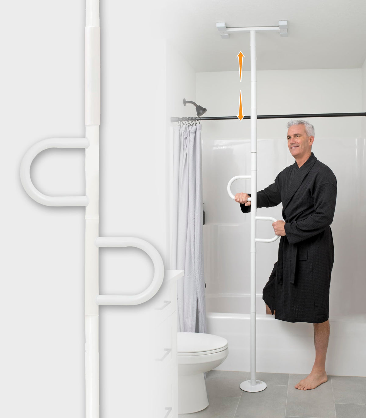 Stander Floor to Ceiling Grab Bar Double Handle Transfer Pole No Drill White