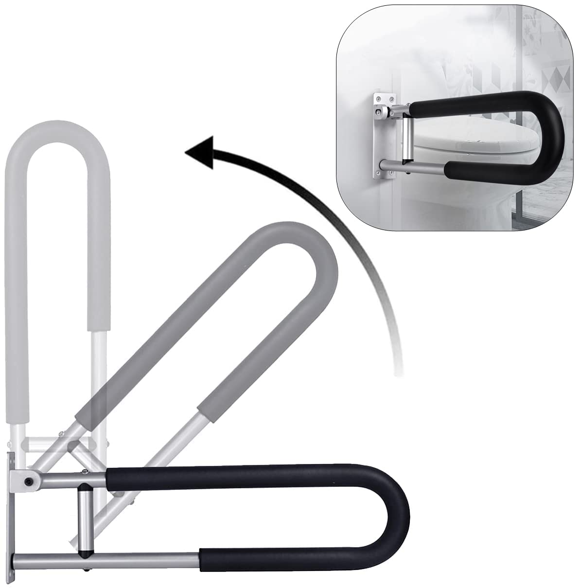 TUNTROL 23.6" Foldable Grab Bar – Silver – Wall Mounted Toilet & Bathroom Safety Rail