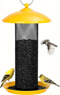 Kingsyard Finch Feeders For Outdoors Hanging, Metal Mesh Tube Bird Feeder For Nyjer/Thistle Seed, 2.5 Lbs Large Capacity (Yellow)