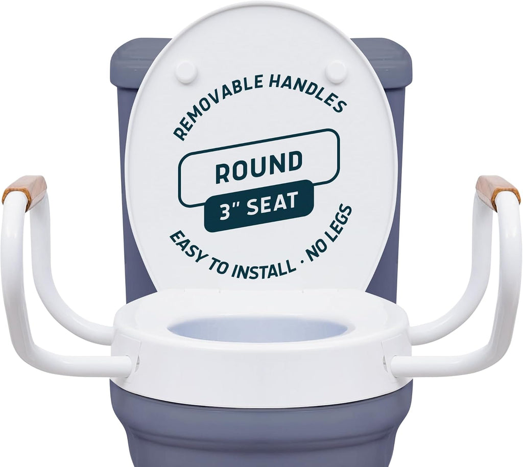 Lunderg Solva Raised Toilet Seat with Handles Round 3" Toilet Seat Riser Soft Close White