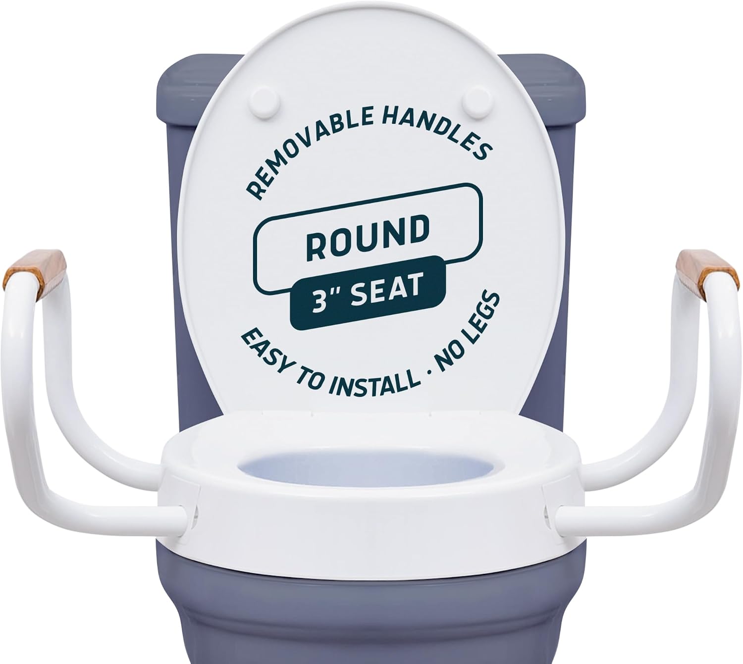 Lunderg Solva Raised Toilet Seat with Handles Round 3" Toilet Seat Riser Soft Close White