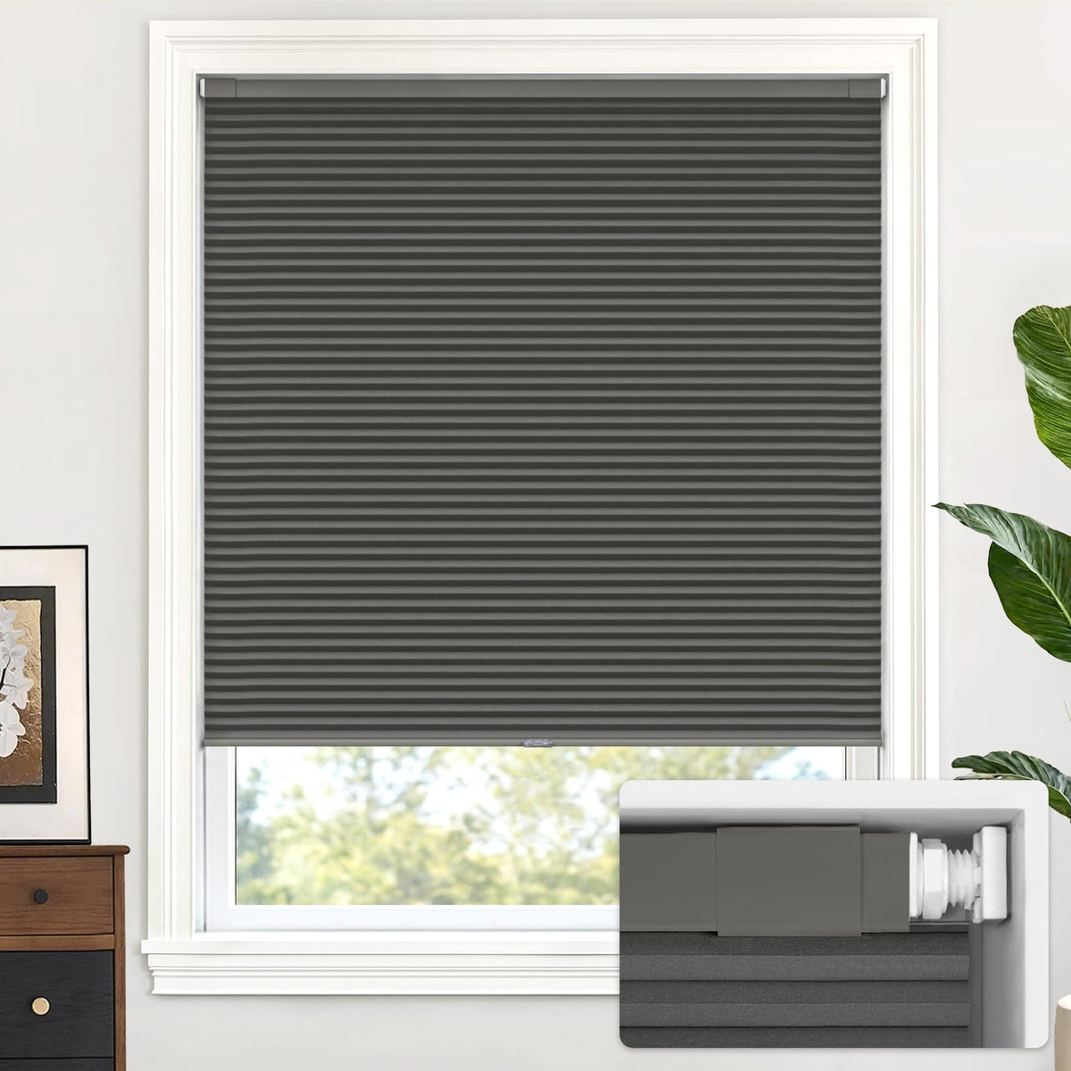 LazBlinds No Drill Cordless Cellular Shades – BLACK – Blackout Honeycomb Window Blinds