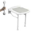 Caredear Wall Mounted Folding Shower Seat w/ Grab Bar 550lb Adjustable White