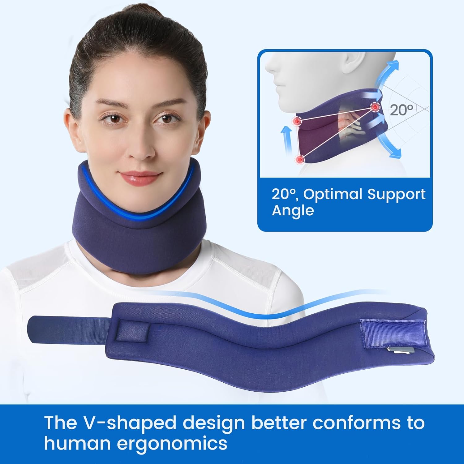 VELPEAU Soft Cervical Neck Brace for Neck Pain Relief & Support – Comfort Version, Blue, Medium