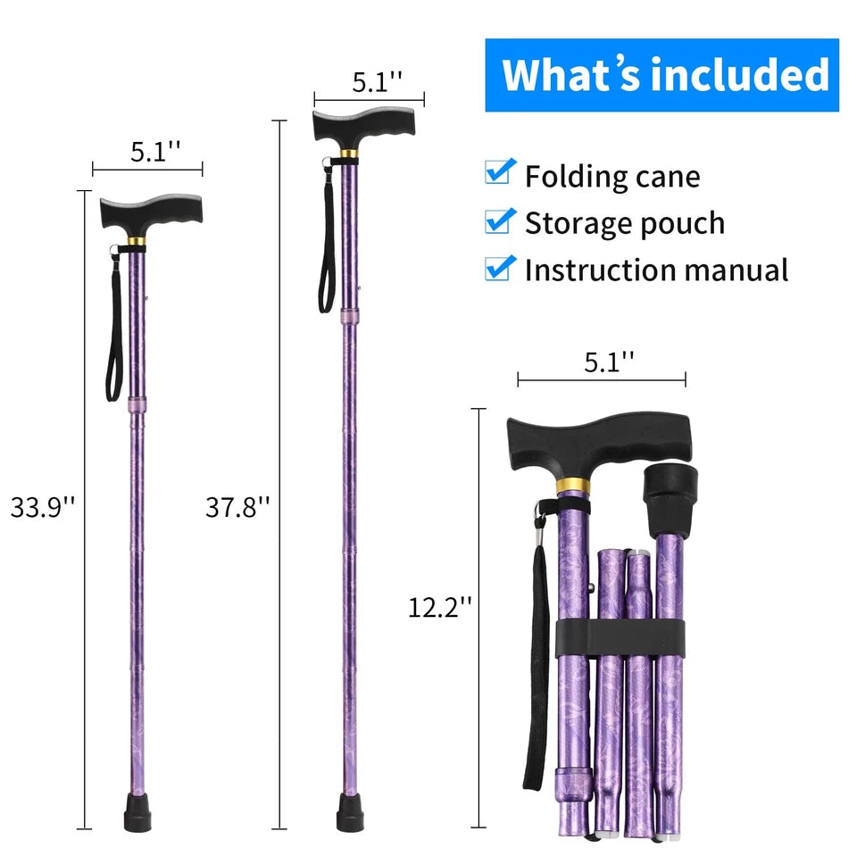 LIXIANG Folding Walking Cane Adjustable 32.5-36.5" Lightweight Purple