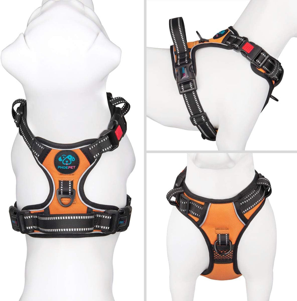 PHOEPET No Pull Dog Harness Orange Reflective Adjustable Comfortable S – M – L - XL