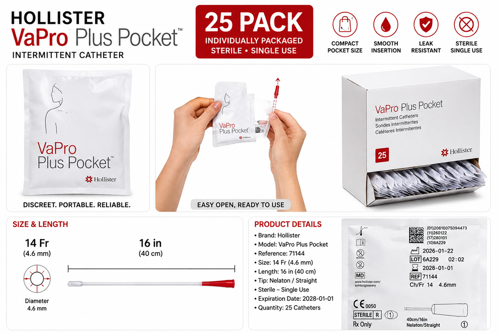 Hollister VaPro Plus Pocket Catheter 14Fr 16" 40cm Sterile 25 Pack REF 71144