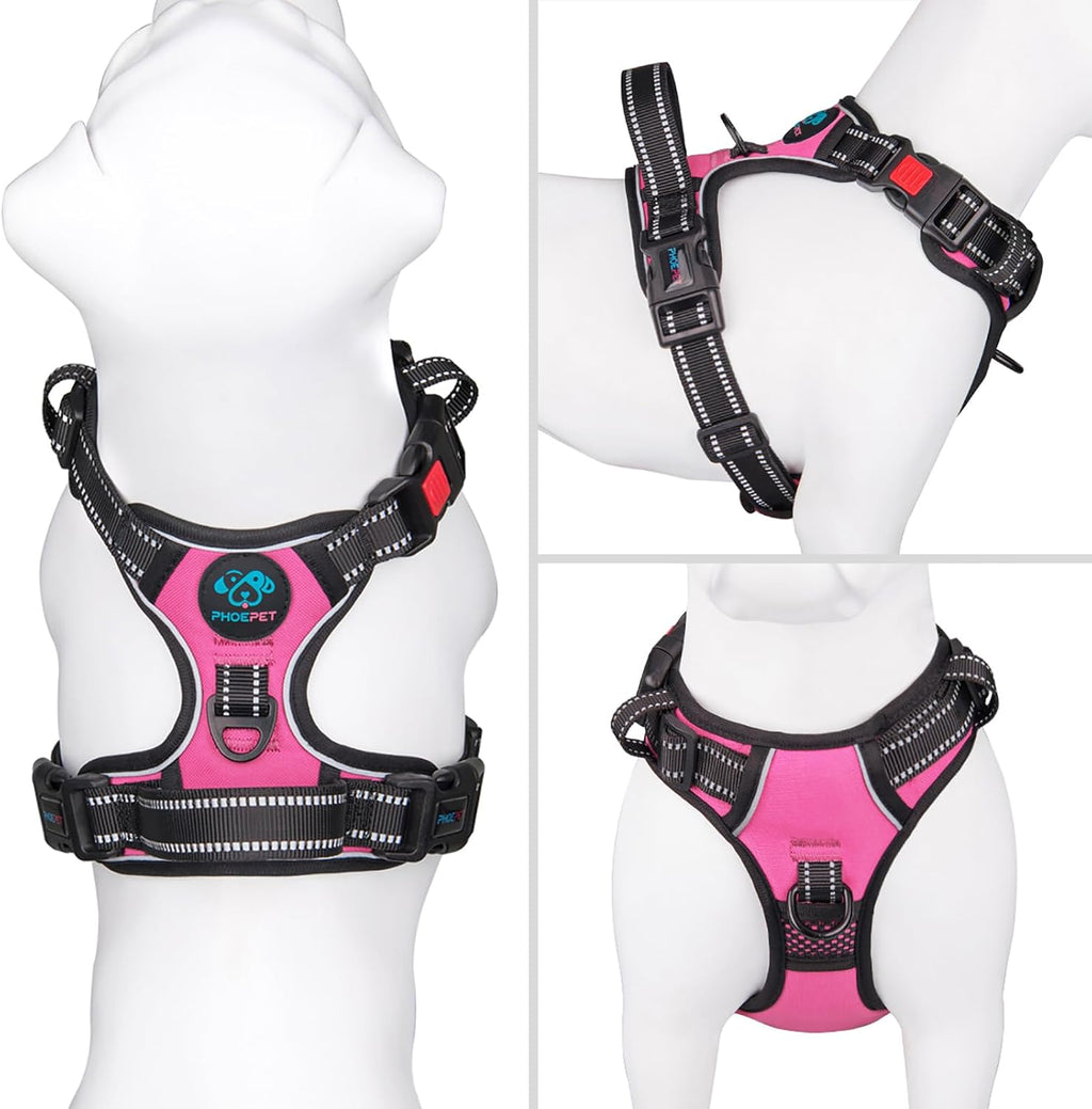 PHOEPET No Pull Dog Harness Pink Reflective Adjustable Small Medium Large XL