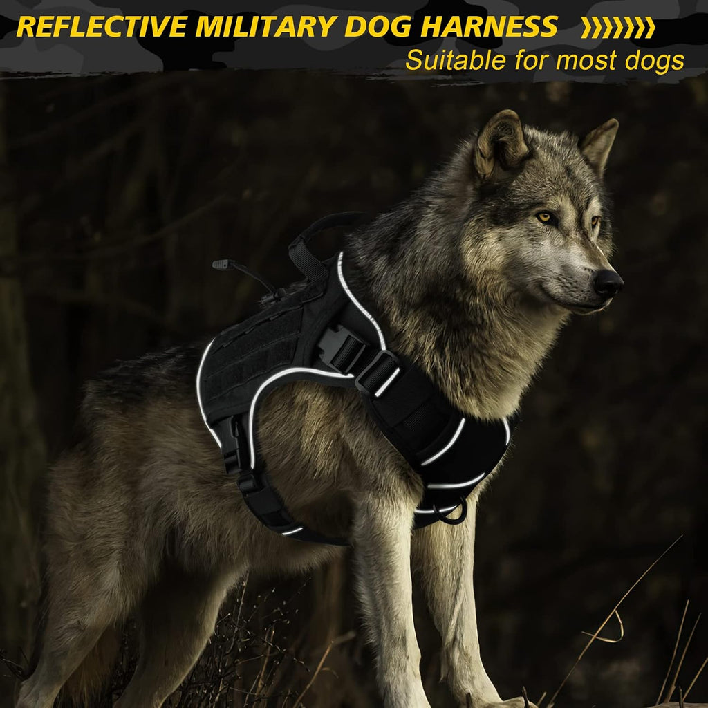 WINGOIN Tactical Dog Harness XXL Black No Pull Military K9 Vest Large Dogs