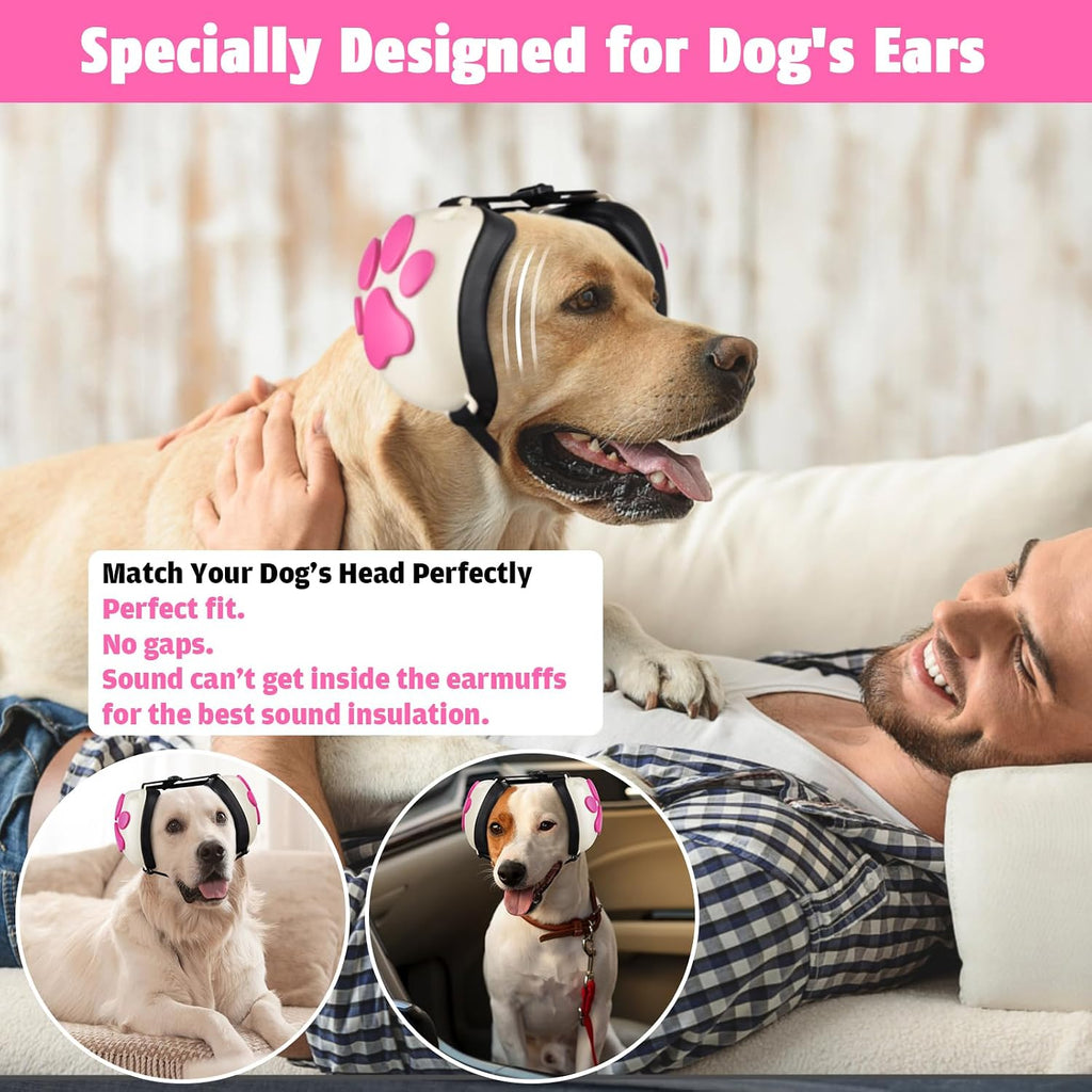 Famikako Dog Ear Muffs Noise Protection 22dB NRR Small White Pink Adjustable