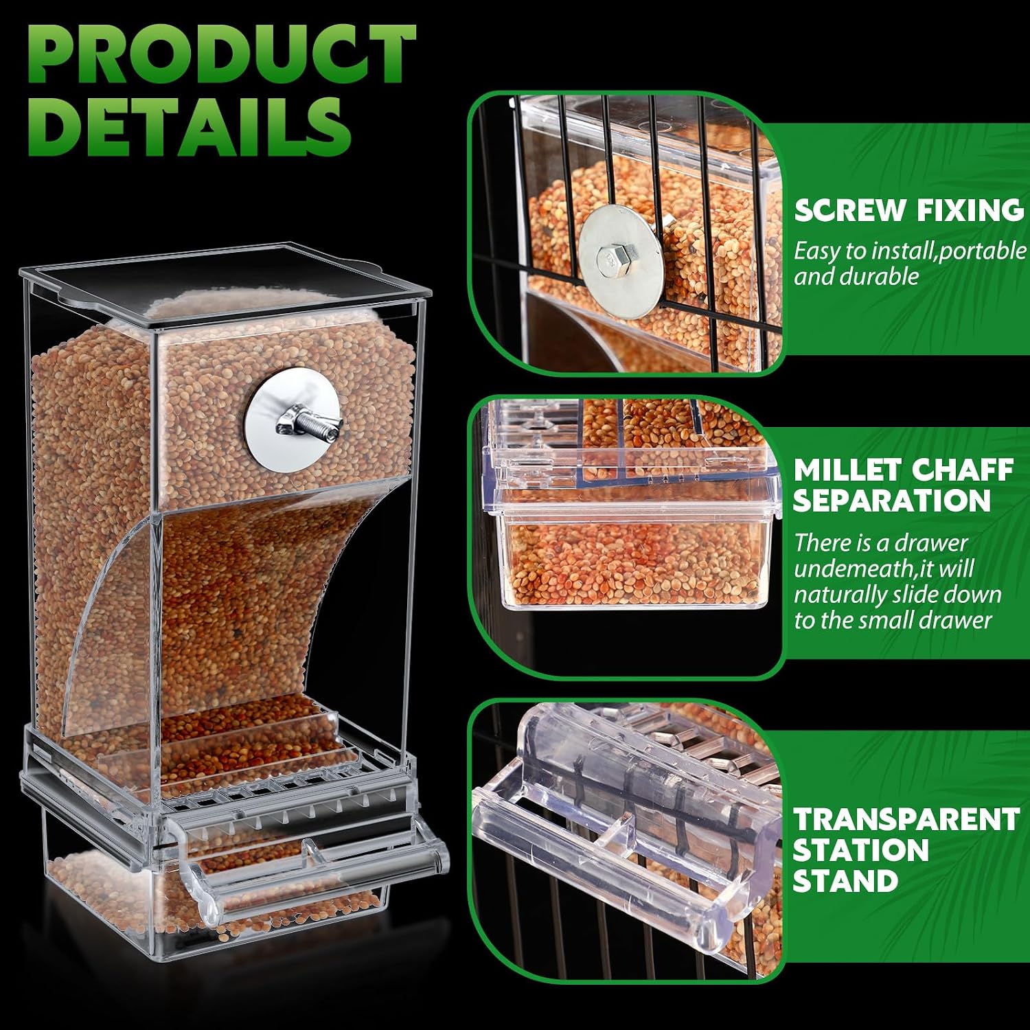 Yaomiao 4 Pcs No Mess Small Bird Feeders Automatic Parakeet Water Dispenser Clear Quail Feeder And Watered Cage Accessories For Small And Medium Parakeet Cockatiel Canary(Assorted,Transparent)