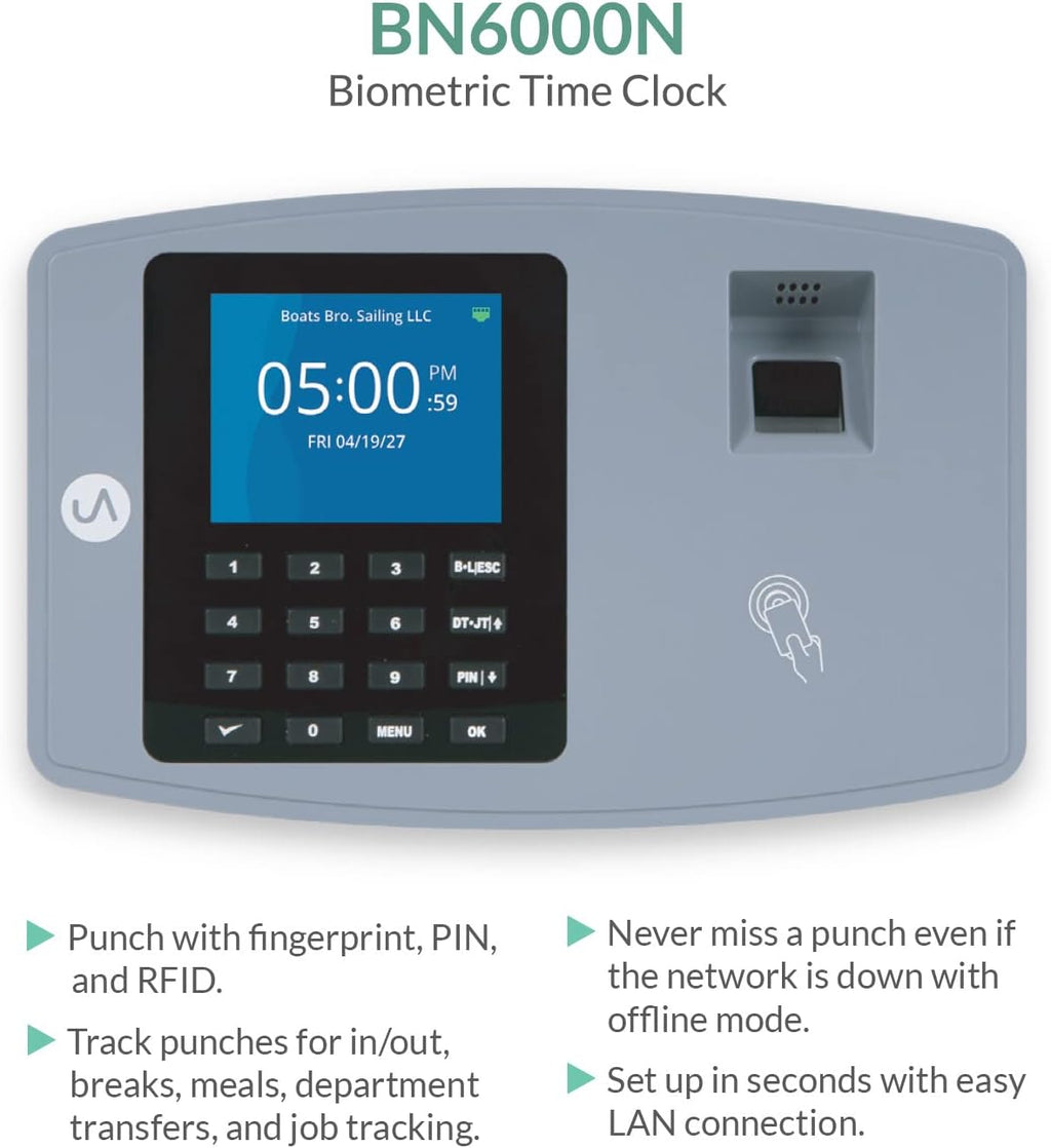 uAttend BN6000 Biometric Time Clock Fingerprint Employee Attendance Cloud System