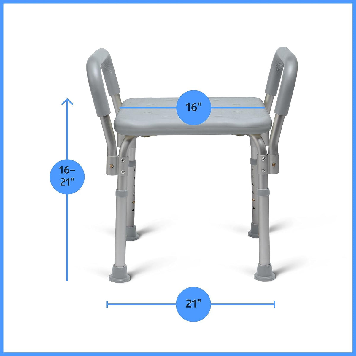 Medline Backless Shower Chair with Arms, Adjustable Height, 350 lb Capacity, Gray